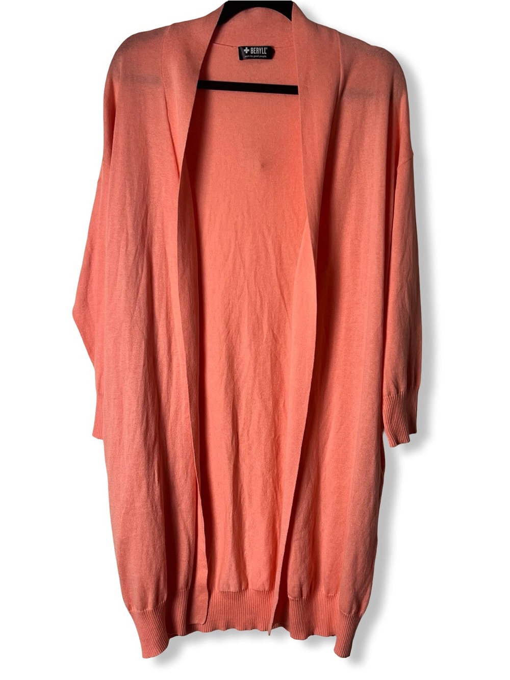 Beryll Cashmere‎ Cotton Duster Cardigan Coral Open Front Long Sweater OS